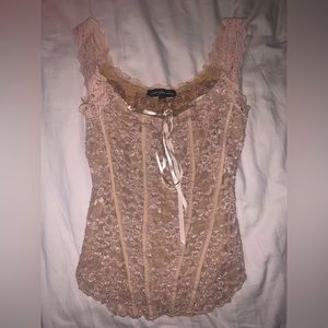 Vintage tan cream coquette corset tank top